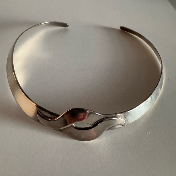 Vintage Taxco Mexico Sterling Silver Modernist Wave Collar Choker Necklace 925 - Picture 4 of 10
